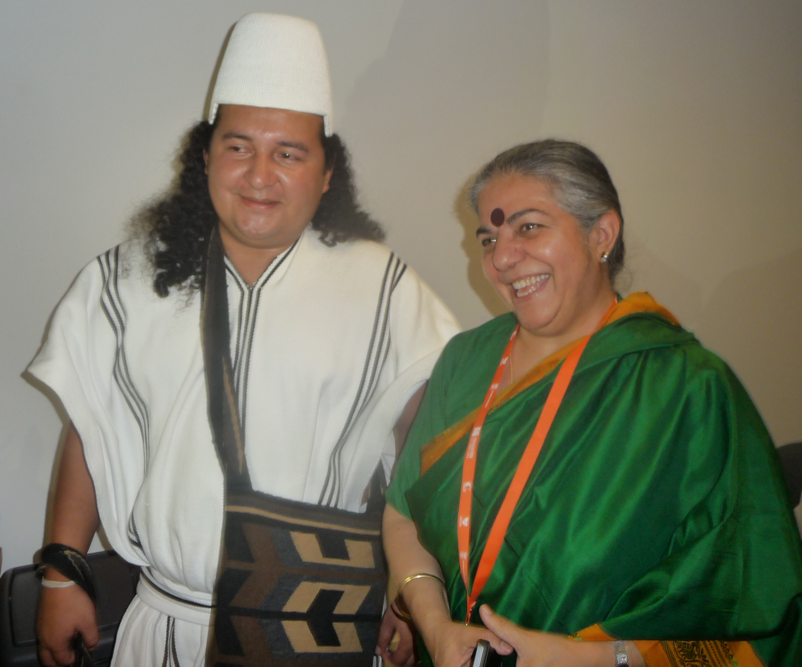 Meeting with Arhuaco Leader José Luis Rosado and Vandana Shiva, Medellín, Colombia 2015 